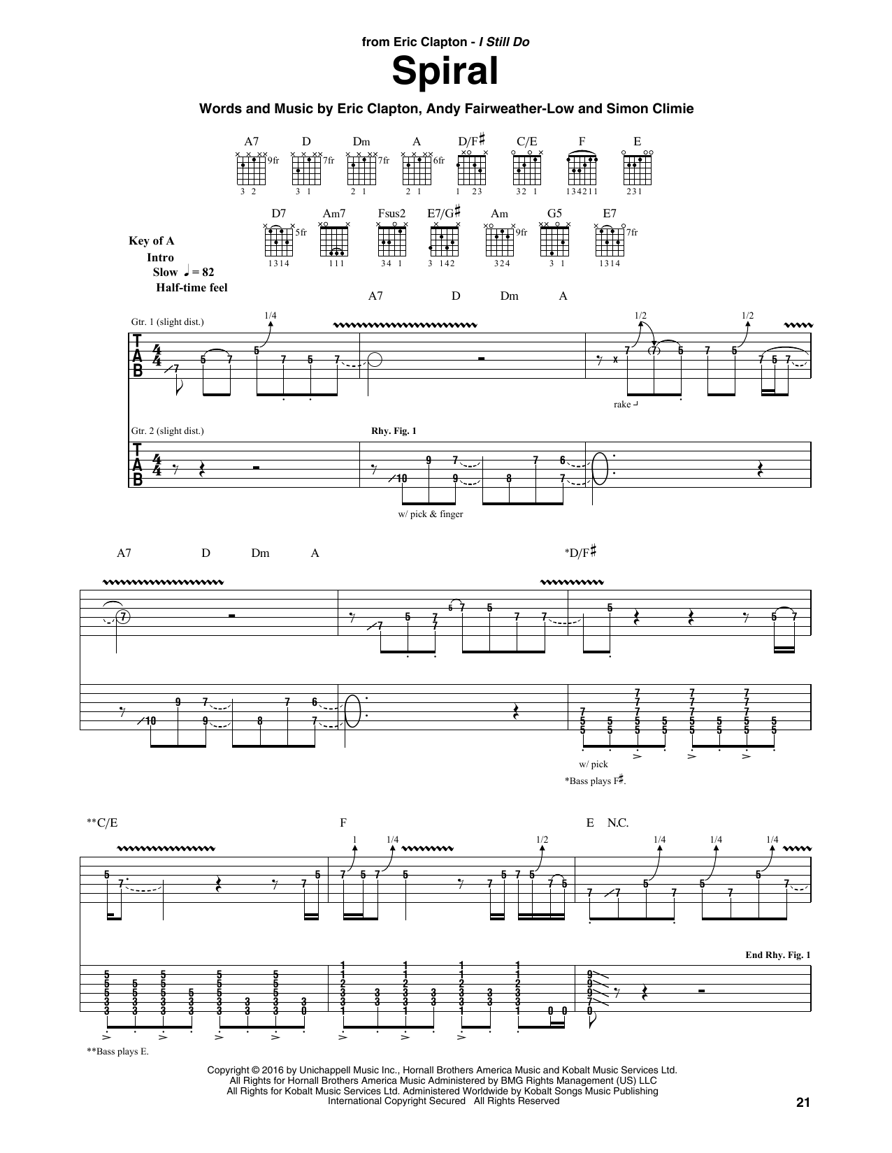 Eric Clapton Spiral sheet music notes and chords arranged for Guitar Rhythm Tab