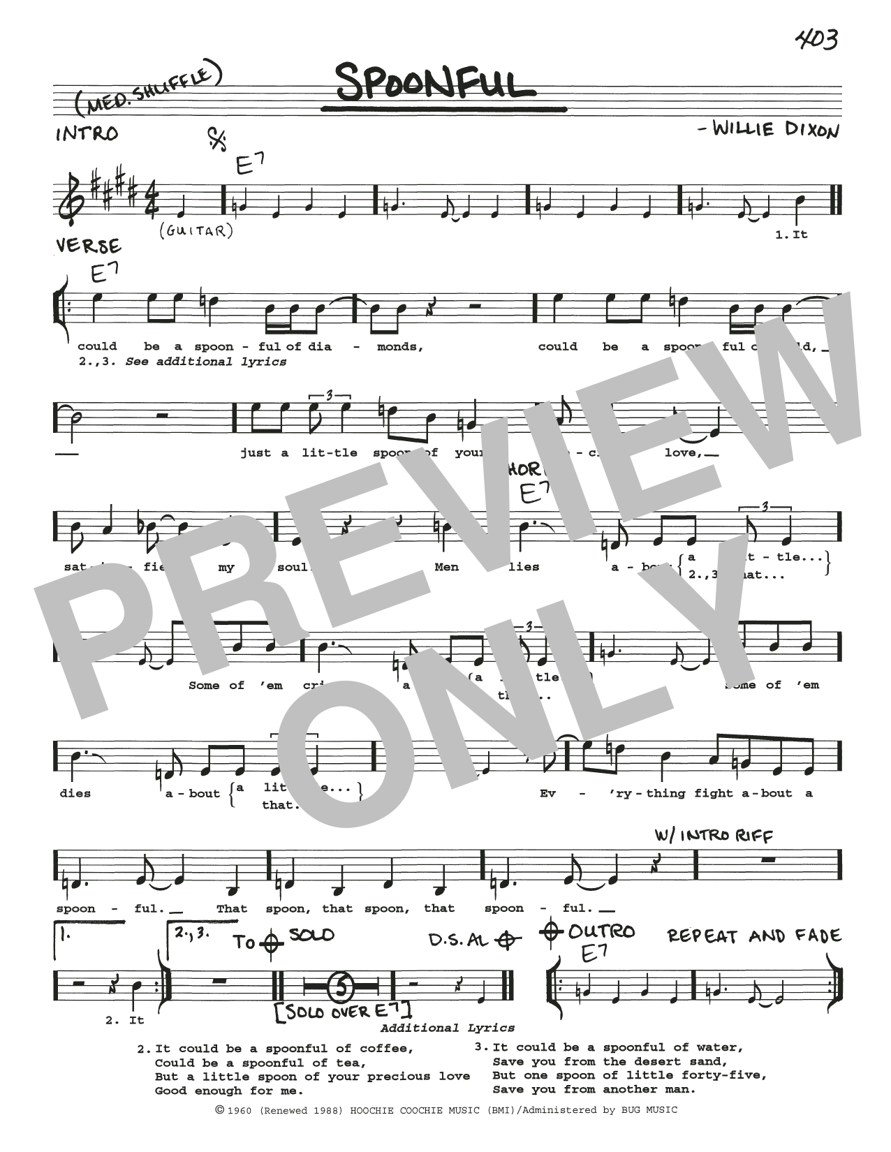 Eric Clapton Spoonful sheet music notes and chords arranged for Real Book – Melody, Lyrics & Chords