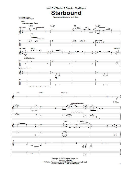 Eric Clapton Starbound sheet music notes and chords arranged for Guitar Tab