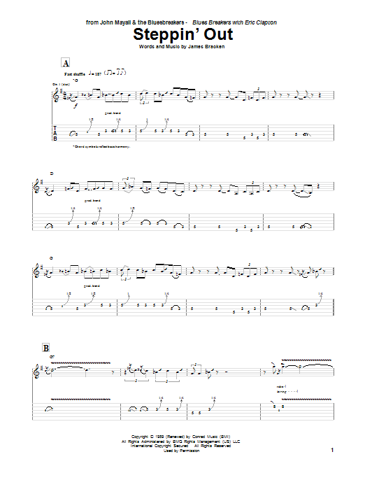 Eric Clapton Steppin' Out sheet music notes and chords arranged for Guitar Tab