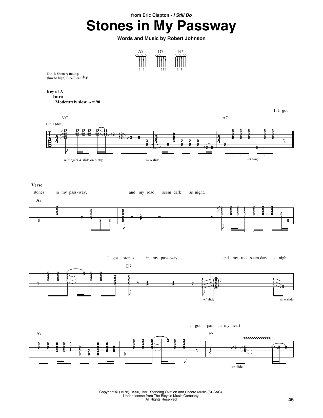 Eric Clapton Stones In My Passway sheet music notes and chords arranged for Guitar Rhythm Tab