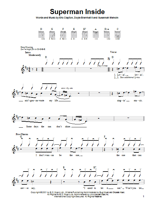 Eric Clapton Superman Inside sheet music notes and chords arranged for Easy Guitar Tab