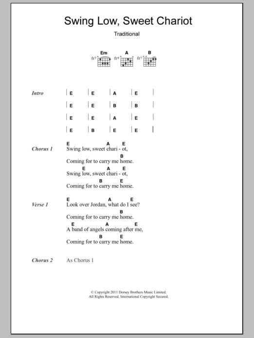 Eric Clapton Swing Low, Sweet Chariot sheet music notes and chords arranged for Guitar Chords/Lyrics