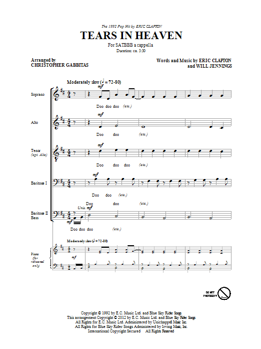 Eric Clapton Tears In Heaven (arr. Christopher Gabbitas) sheet music notes and chords arranged for SATB Choir