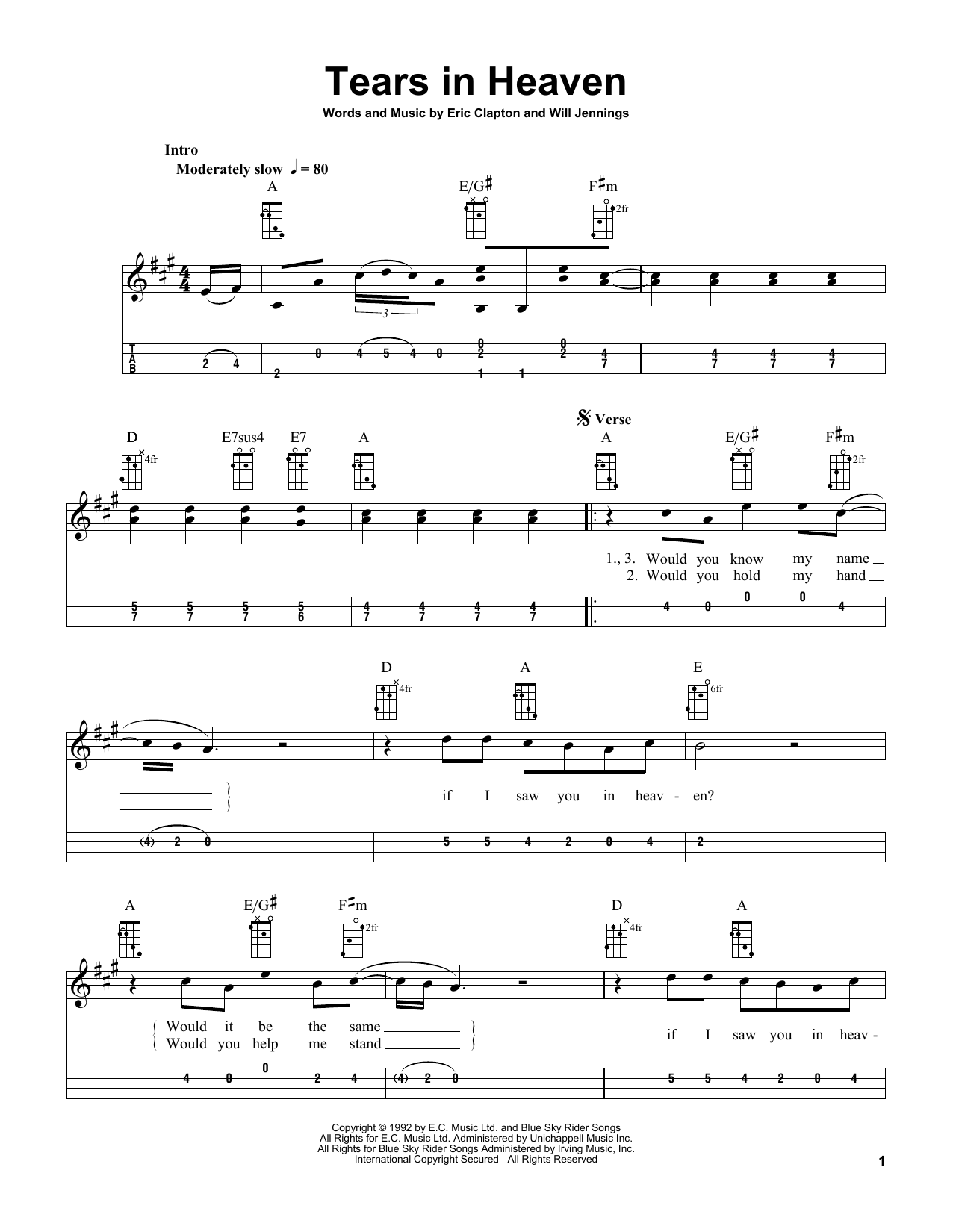 Eric Clapton Tears In Heaven (from Rush) (arr. Bobby Westfall) sheet music notes and chords arranged for Mandolin