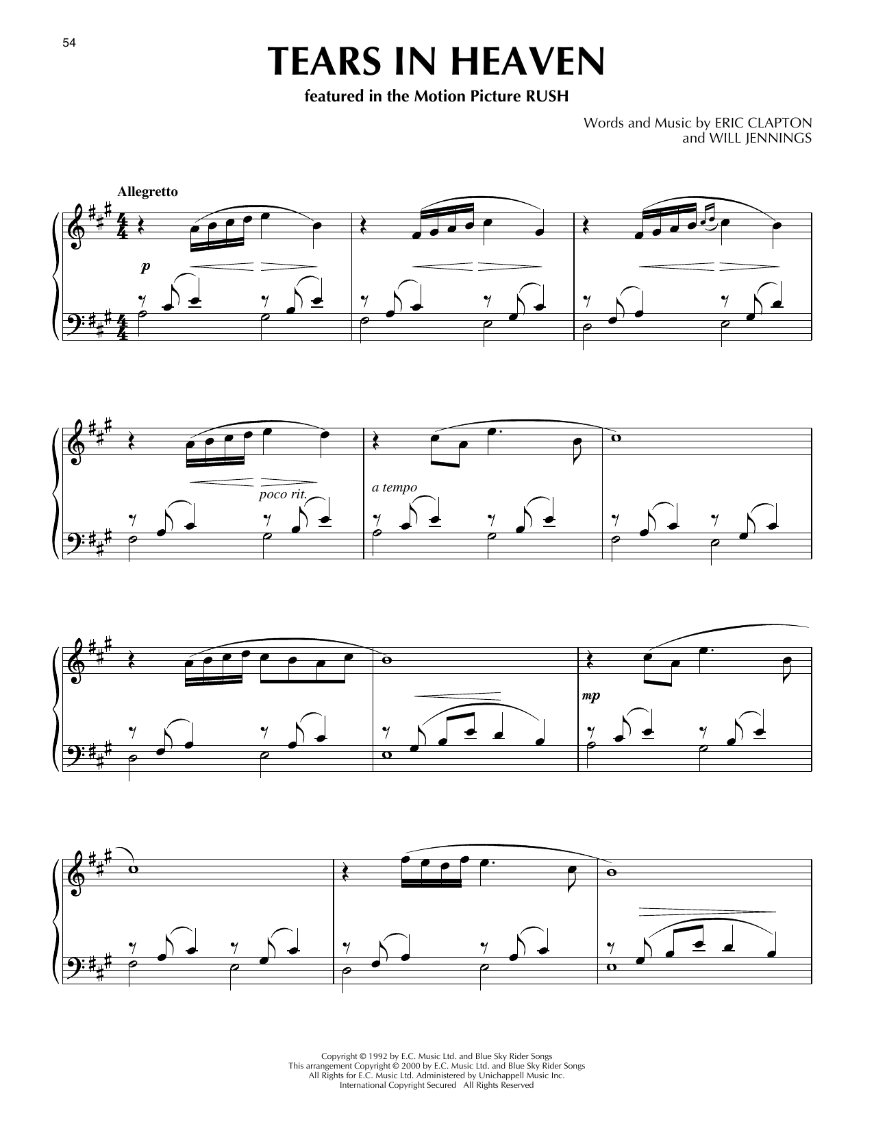 Eric Clapton Tears In Heaven (from Rush) (arr. Phillip Keveren) sheet music notes and chords arranged for Piano Solo