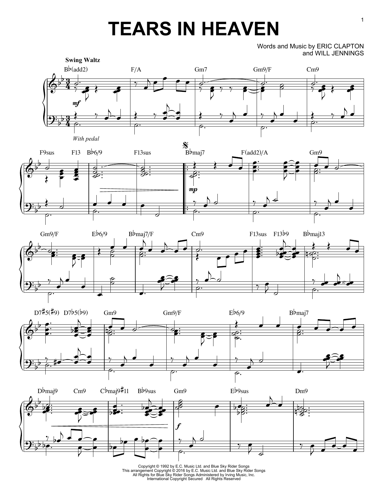 Eric Clapton Tears In Heaven [Jazz version] (arr. Brent Edstrom) sheet music notes and chords arranged for Piano Solo
