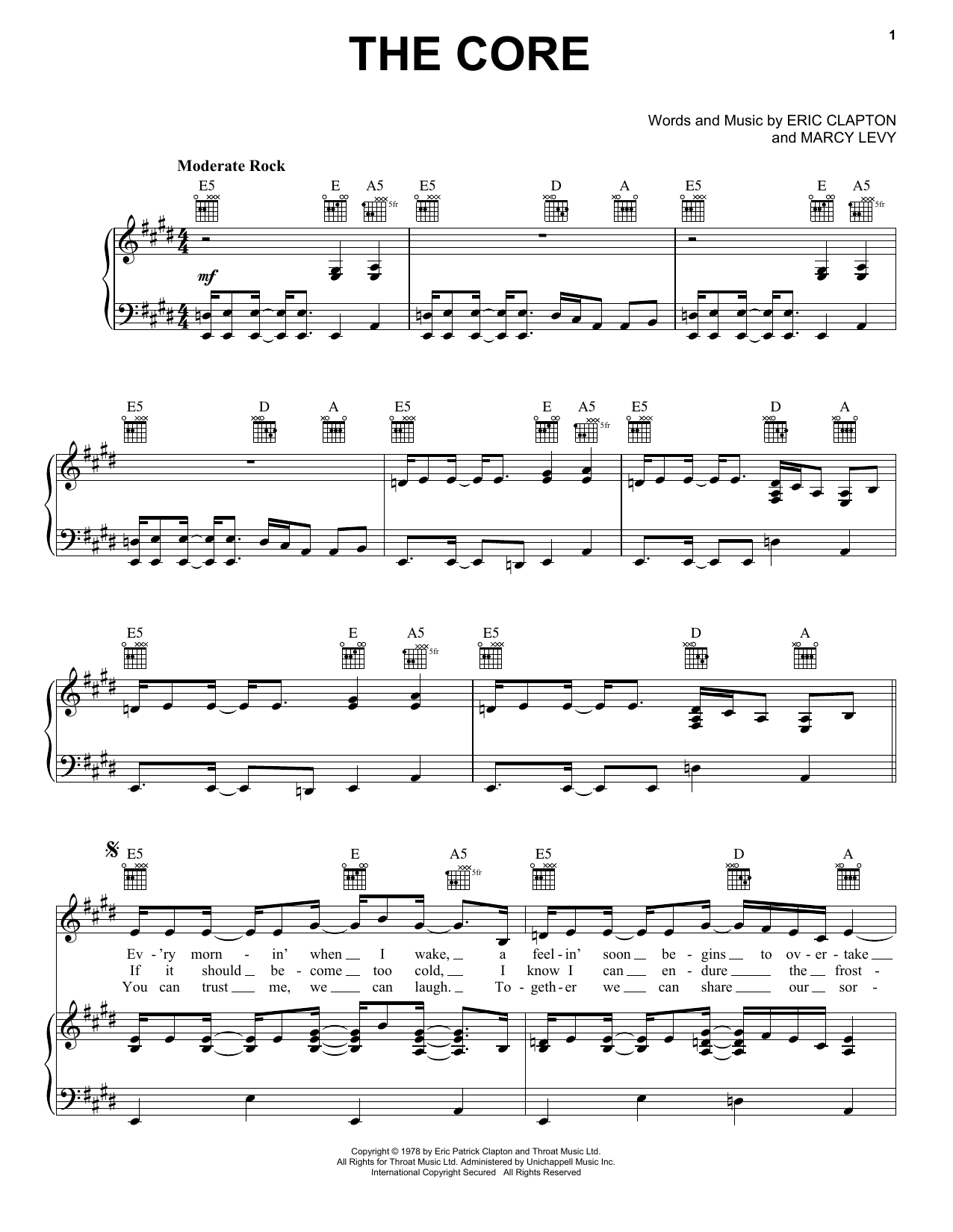 Eric Clapton The Core sheet music notes and chords arranged for Piano, Vocal & Guitar Chords (Right-Hand Melody)