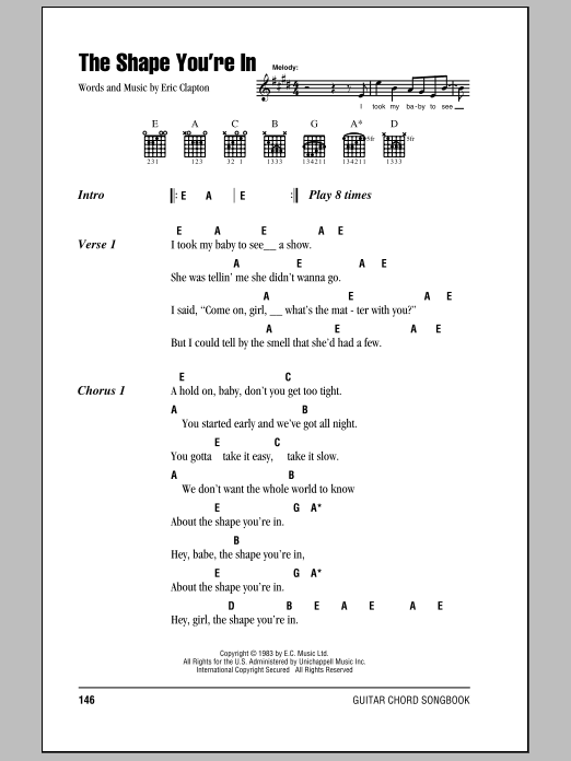Eric Clapton The Shape You're In sheet music notes and chords arranged for Guitar Chords/Lyrics