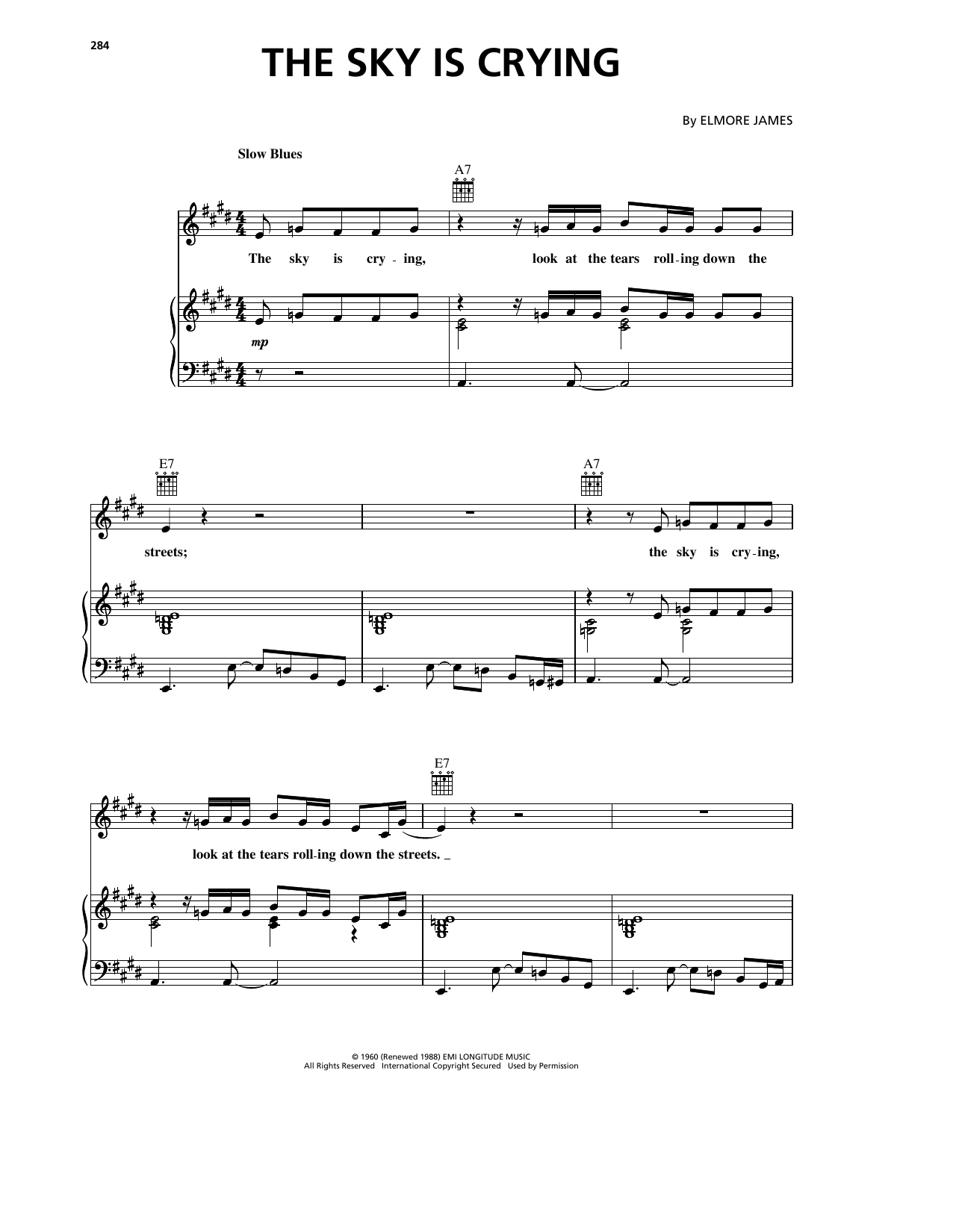 Eric Clapton The Sky Is Crying sheet music notes and chords arranged for Piano, Vocal & Guitar Chords (Right-Hand Melody)