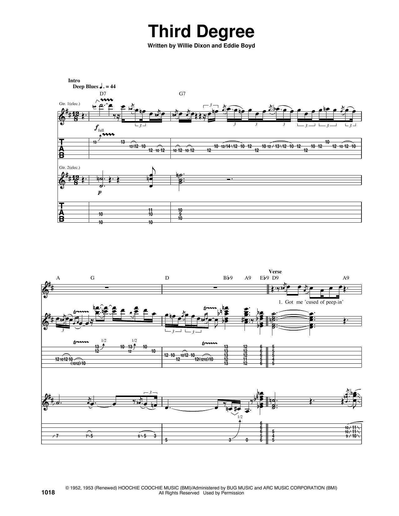 Eric Clapton Third Degree sheet music notes and chords arranged for Guitar Tab