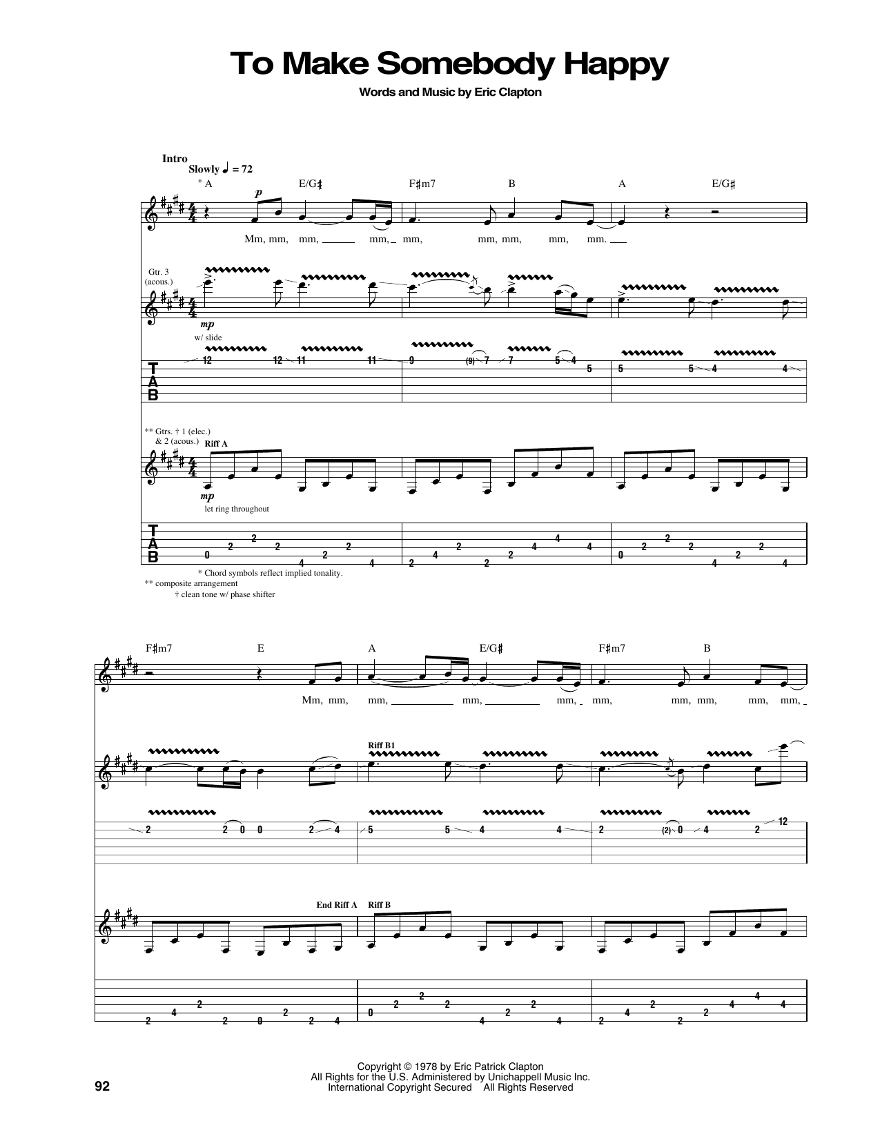 Eric Clapton To Make Somebody Happy sheet music notes and chords arranged for Guitar Tab