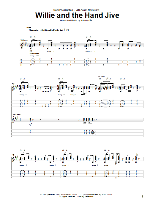 Eric Clapton Willie And The Hand Jive sheet music notes and chords arranged for Guitar Tab