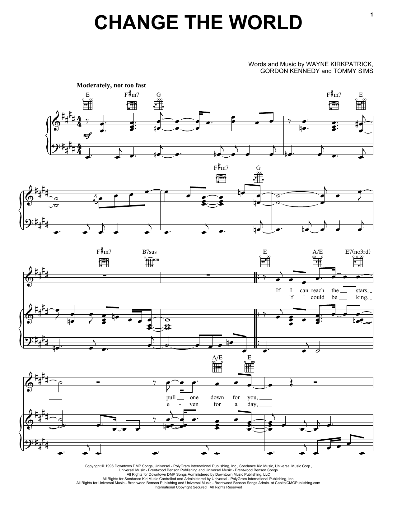 Eric Clapton with Wynonna Change The World sheet music notes and chords arranged for Easy Piano