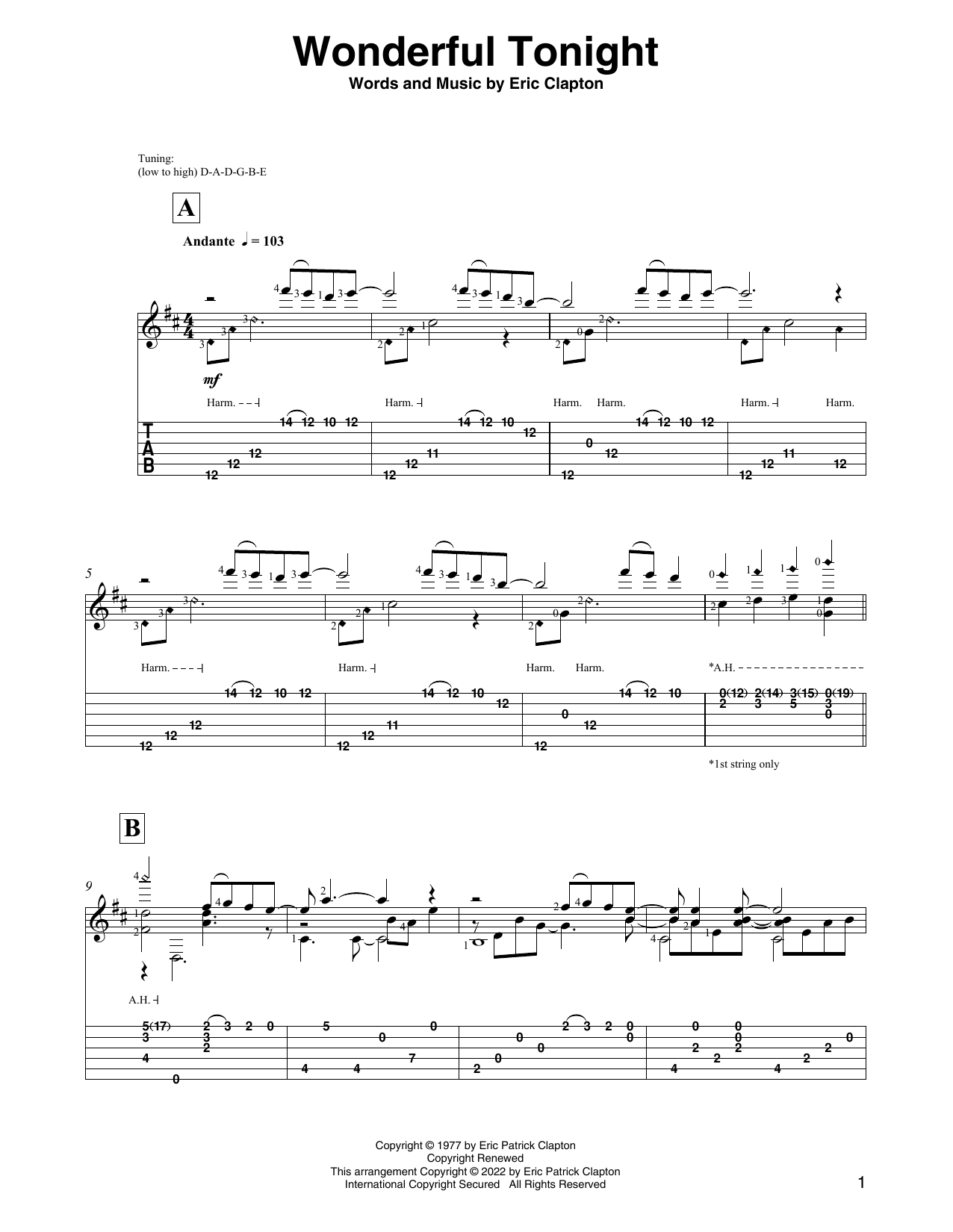 Eric Clapton Wonderful Tonight (arr. David Jaggs) sheet music notes and chords arranged for Solo Guitar