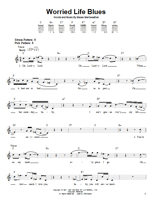 Eric Clapton Worried Life Blues sheet music notes and chords arranged for Piano Transcription