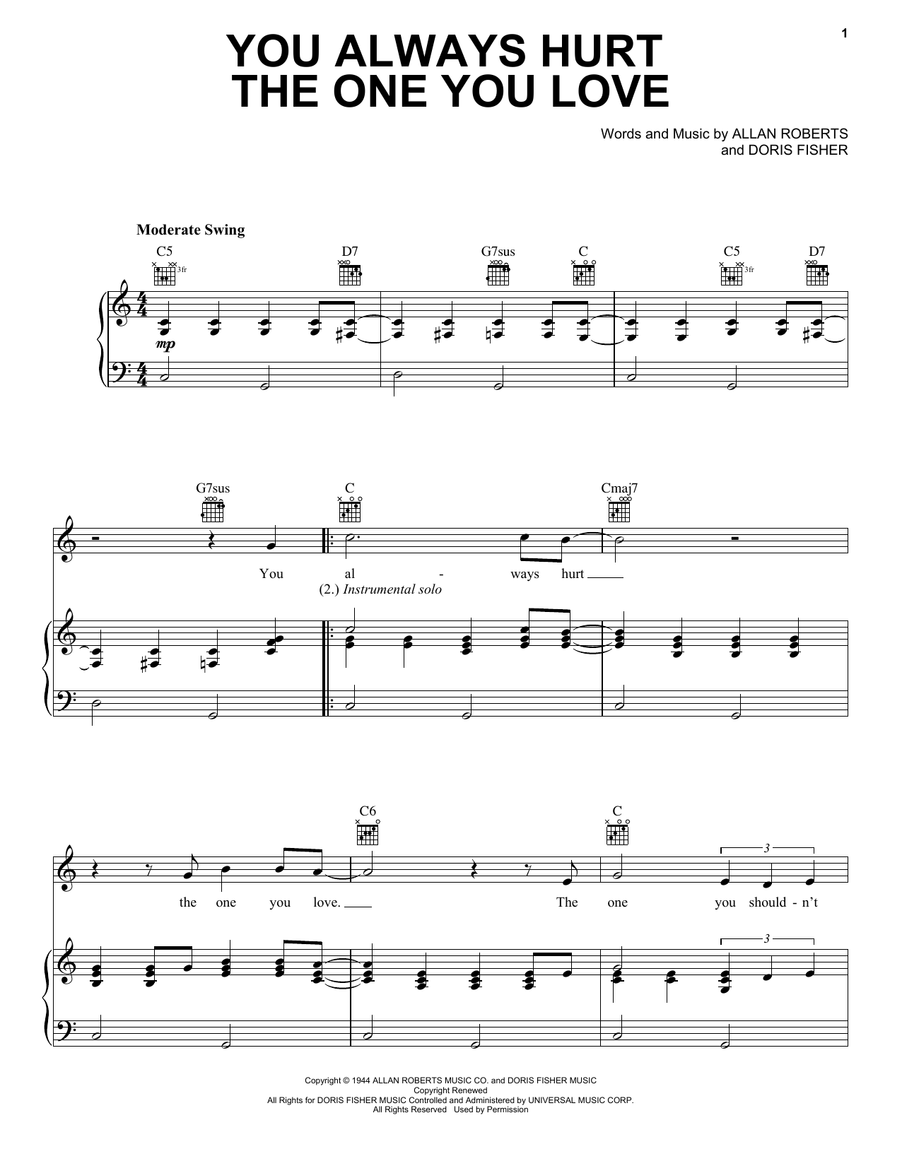 Eric Clapton You Always Hurt The One You Love sheet music notes and chords arranged for Piano, Vocal & Guitar Chords (Right-Hand Melody)