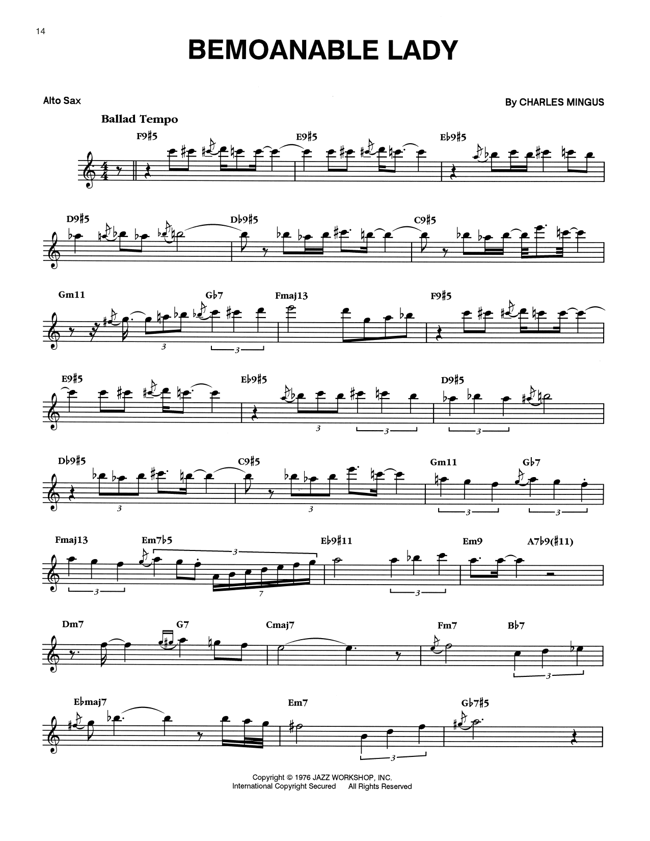 Eric Dolphy Bemoanable Lady sheet music notes and chords arranged for Alto Sax Transcription