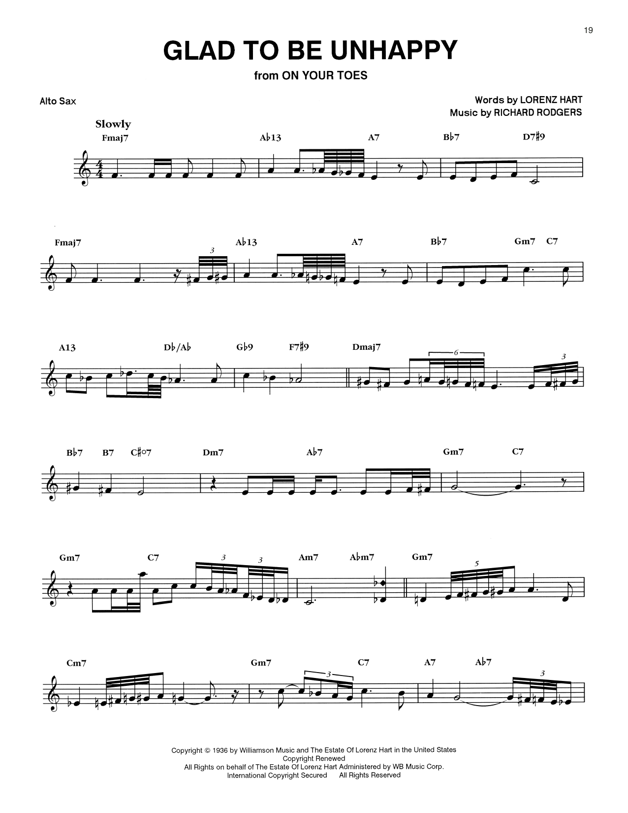 Eric Dolphy Glad To Be Unhappy sheet music notes and chords arranged for Alto Sax Transcription