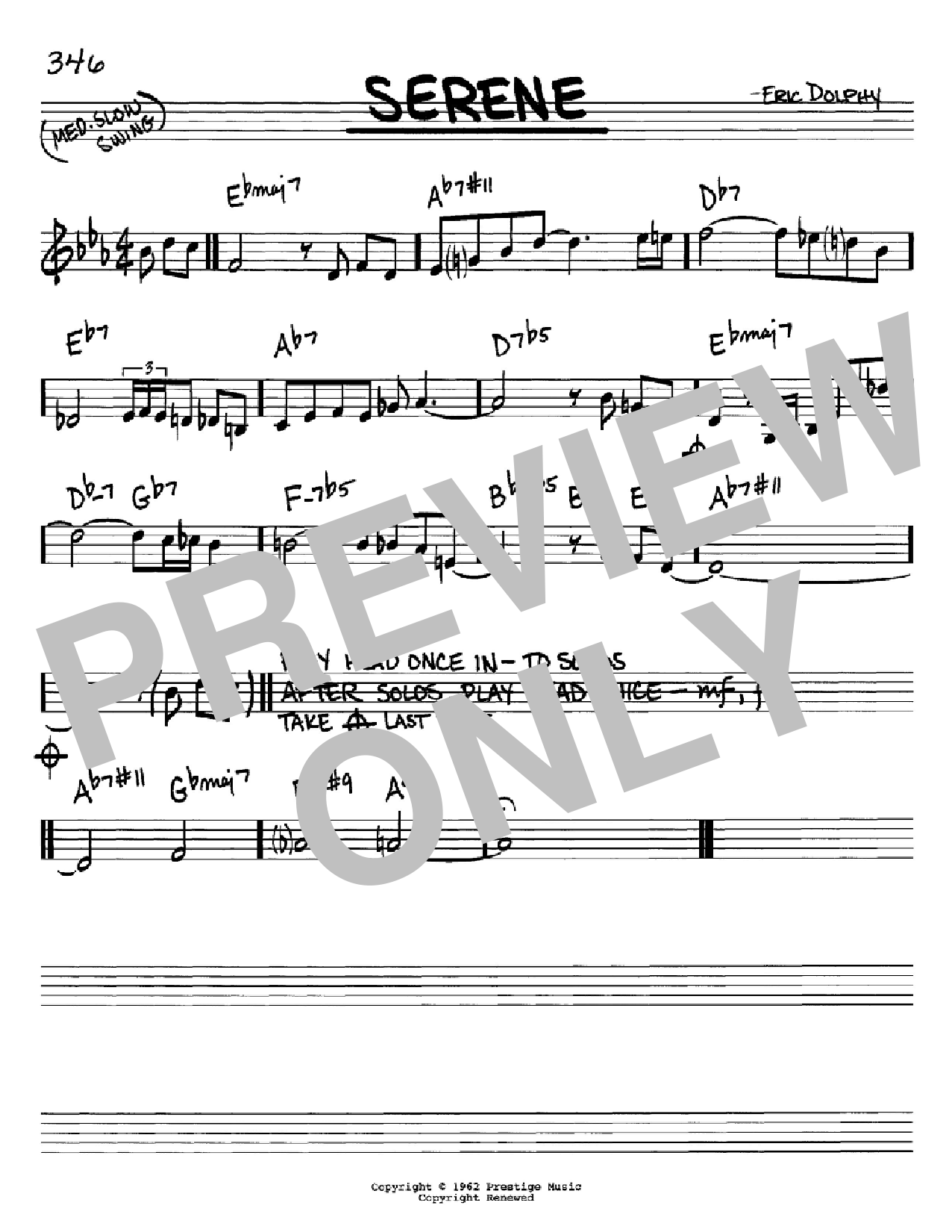 Eric Dolphy Serene sheet music notes and chords arranged for Real Book – Melody & Chords – Bass Clef Instruments