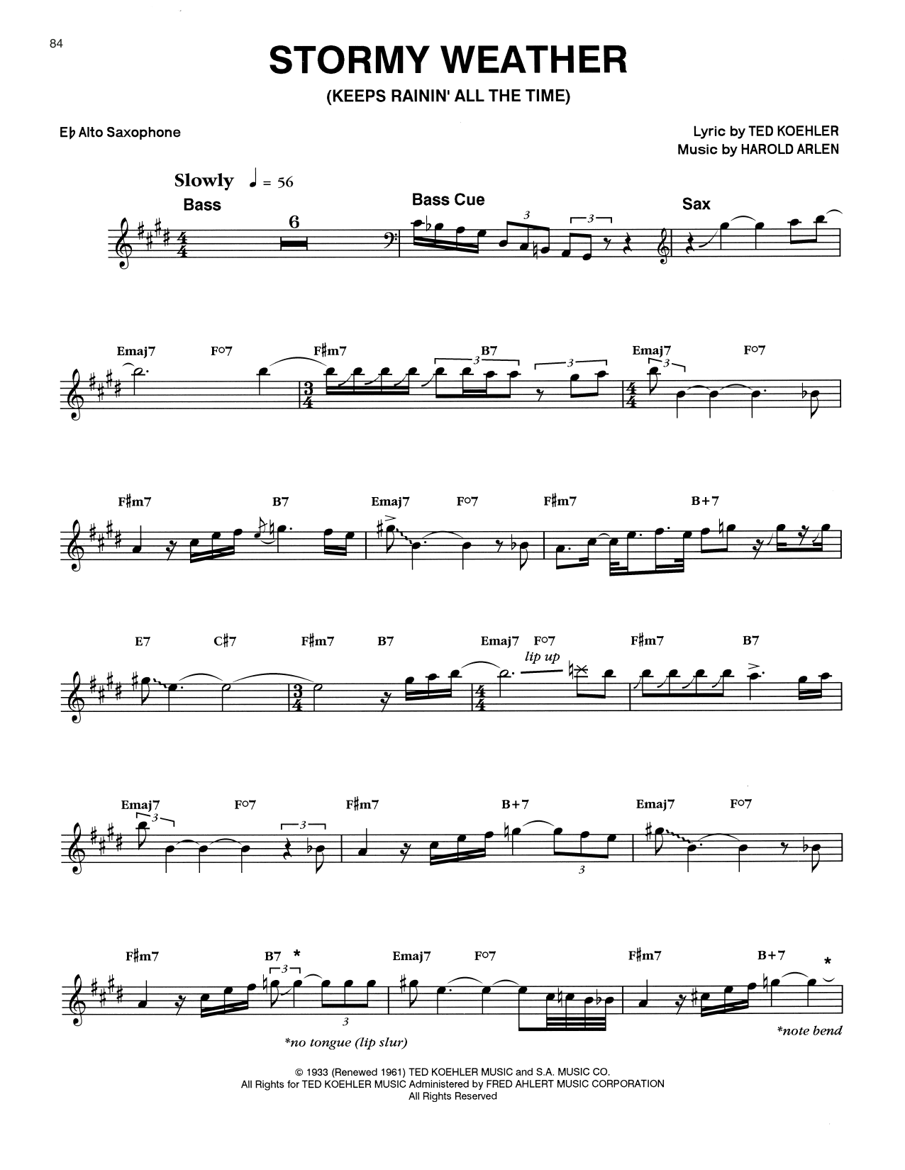 Eric Dolphy Stormy Weather (Keeps Rainin' All The Time) sheet music notes and chords arranged for Alto Sax Transcription