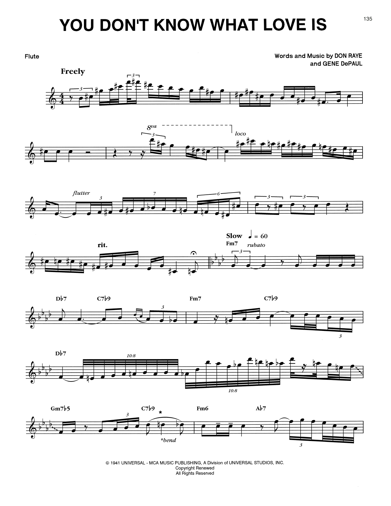 Eric Dolphy You Don't Know What Love Is sheet music notes and chords arranged for Flute Transcription