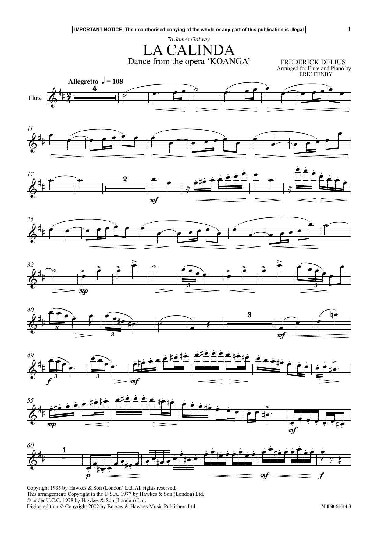 Eric Fenby La Calinda (Dance from The Opera Koanga) sheet music notes and chords arranged for Instrumental Solo