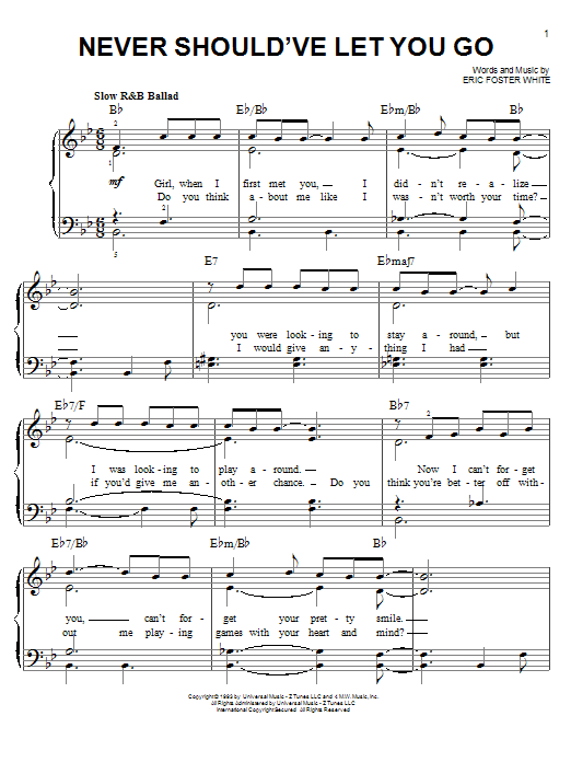 Hi-Five Never Should've Let You Go sheet music notes and chords arranged for Easy Piano