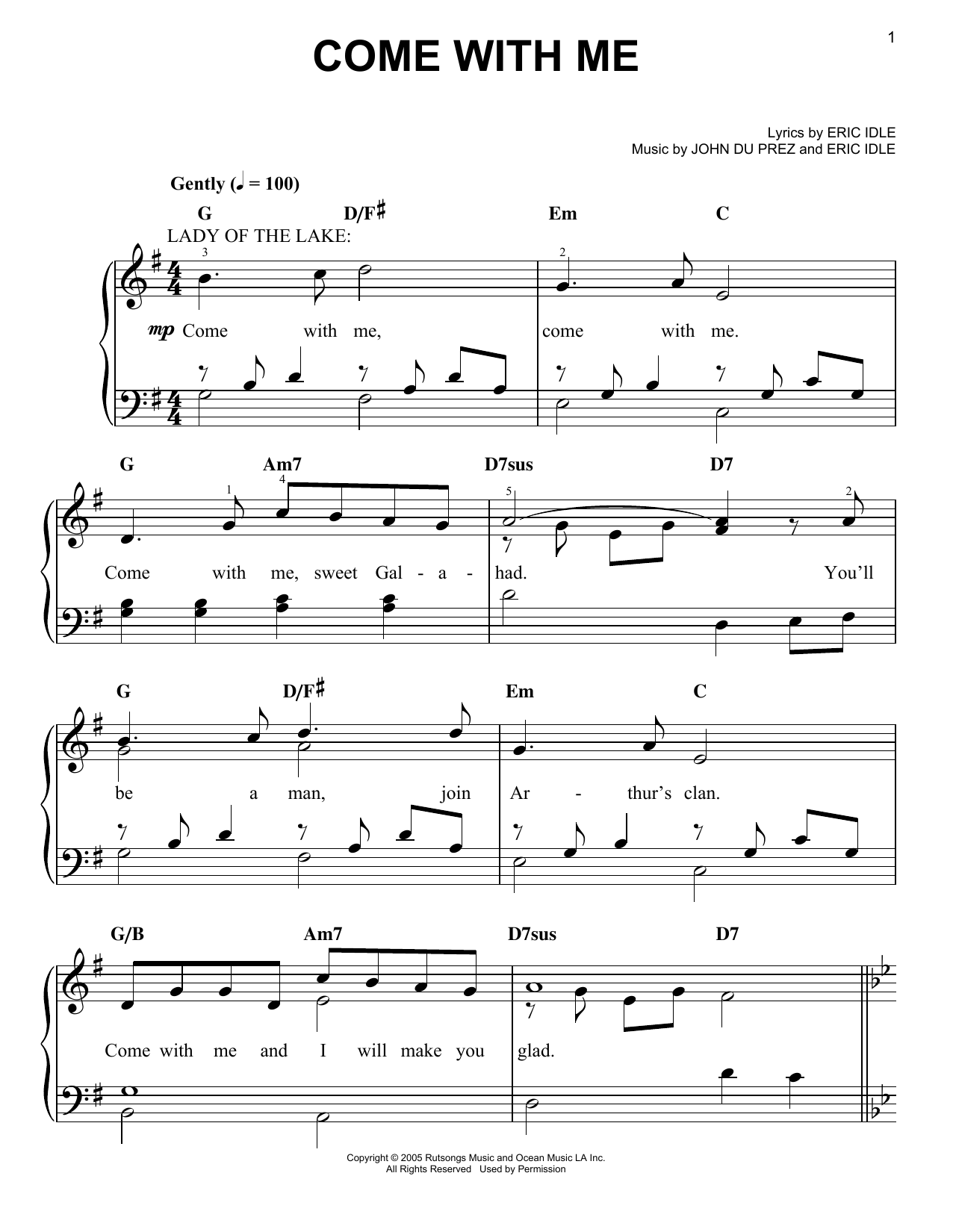 Eric Idle Come With Me sheet music notes and chords arranged for Easy Piano