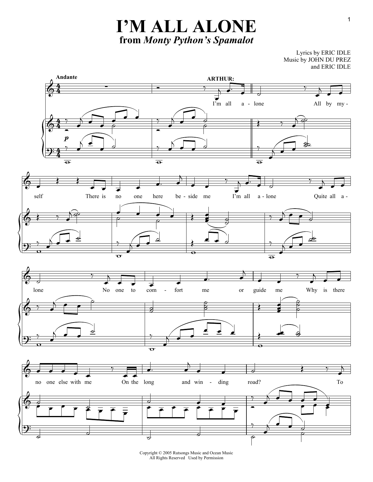 Eric Idle I'm All Alone sheet music notes and chords arranged for Vocal Duet