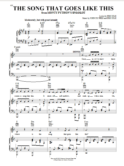 Eric Idle The Song That Goes Like This (from Monty Python's Spamalot) sheet music notes and chords arranged for Very Easy Piano