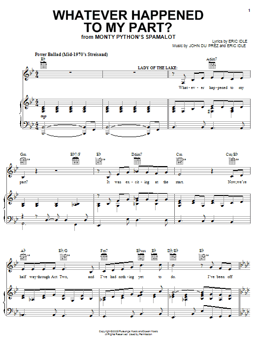Eric Idle Whatever Happened To My Part? (from Monty Python's Spamalot) sheet music notes and chords arranged for Easy Piano