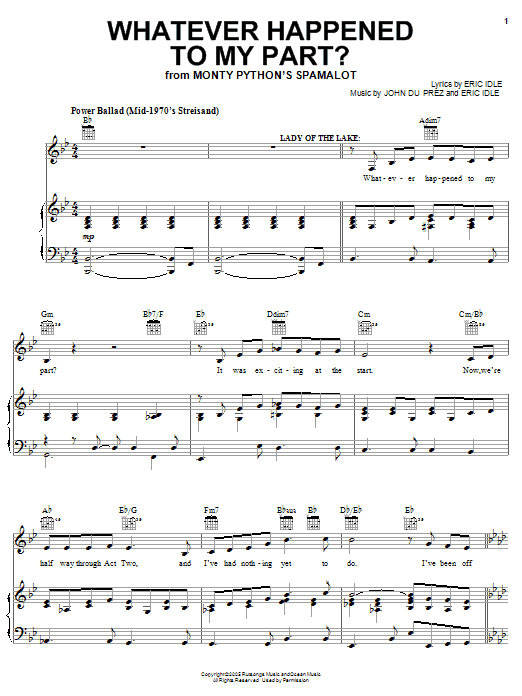 Eric Idle Whatever Happened To My Part? (from Monty Python's Spamalot) sheet music notes and chords arranged for Piano & Vocal