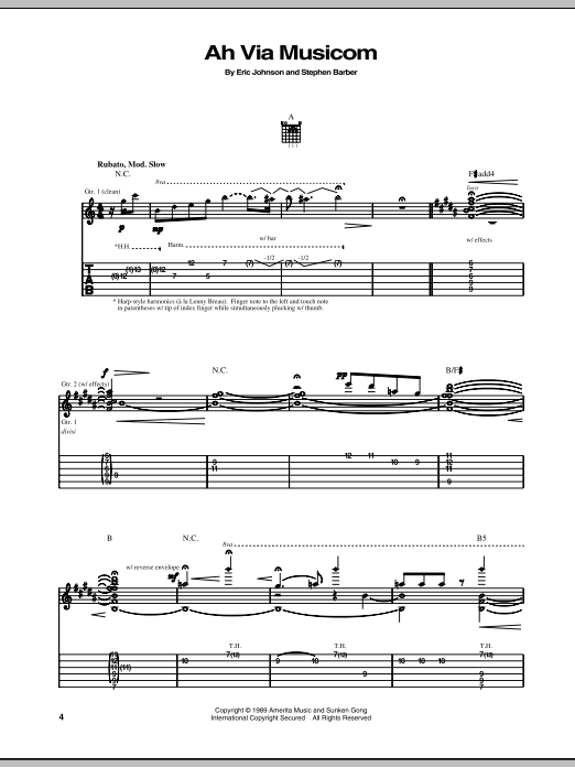 Eric Johnson Ah Via Musicom sheet music notes and chords arranged for Guitar Tab