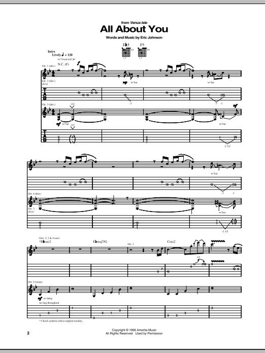 Eric Johnson All About You sheet music notes and chords arranged for Guitar Tab