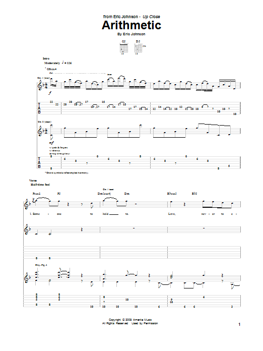 Eric Johnson Arithmetic sheet music notes and chords arranged for Guitar Tab