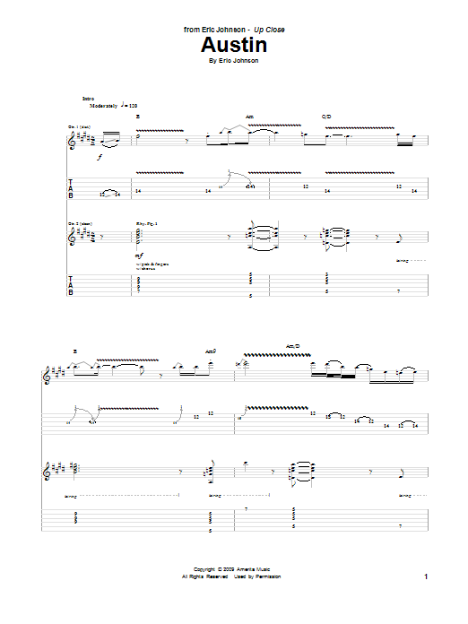 Eric Johnson Austin sheet music notes and chords arranged for Guitar Tab