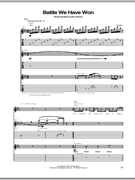 Eric Johnson Battle We Have Won sheet music notes and chords arranged for Guitar Tab