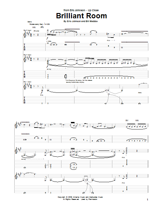 Eric Johnson Brilliant Room sheet music notes and chords arranged for Guitar Tab