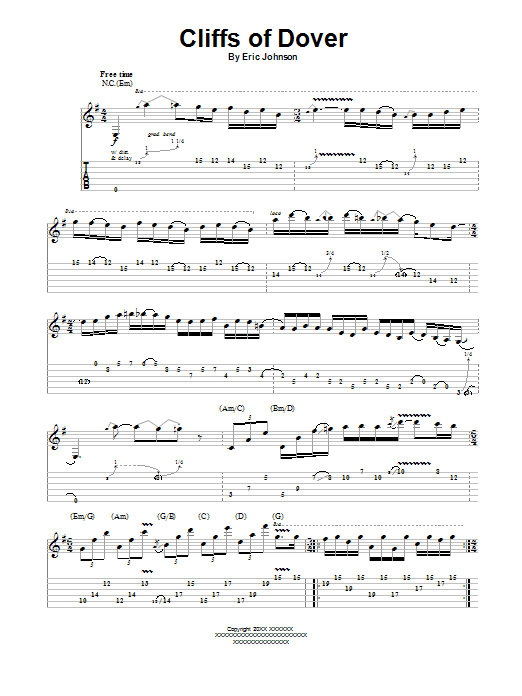 Eric Johnson Cliffs Of Dover sheet music notes and chords arranged for Guitar Tab (Single Guitar)