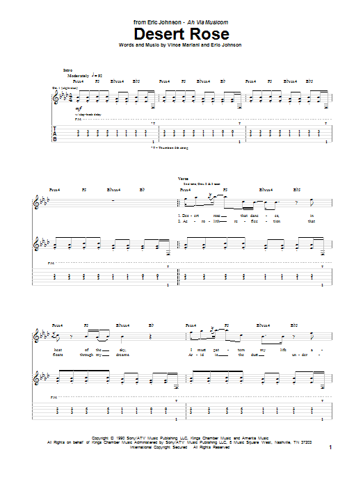 Eric Johnson Desert Rose sheet music notes and chords arranged for Guitar Tab