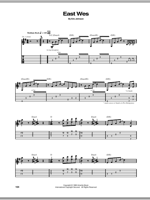 Eric Johnson East Wes sheet music notes and chords arranged for Guitar Tab