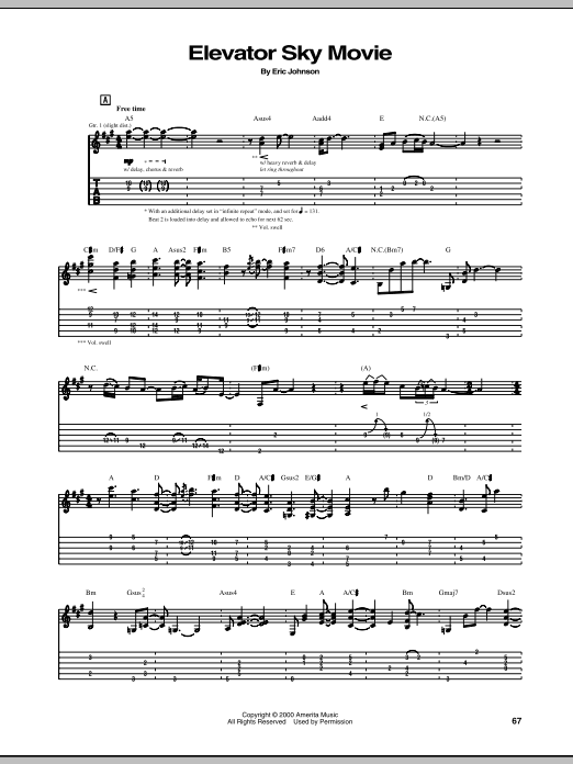 Eric Johnson Elevator Sky Movie sheet music notes and chords arranged for Guitar Tab
