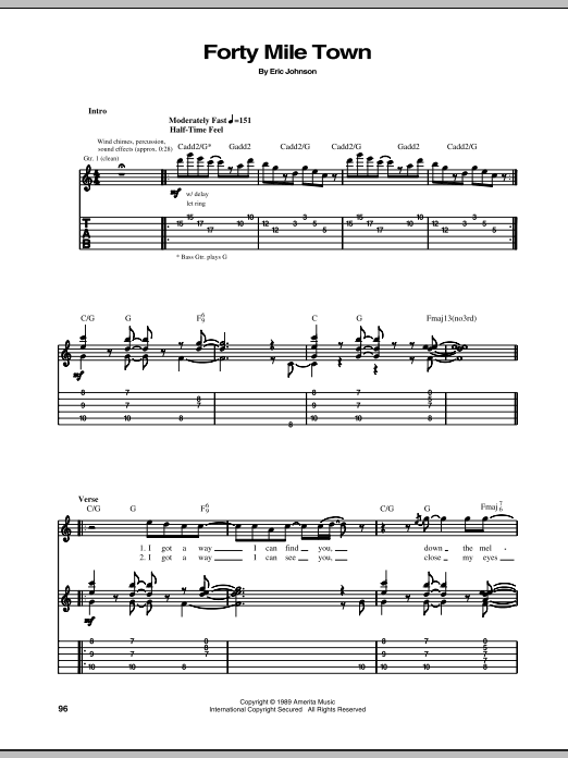 Eric Johnson Forty Mile Town sheet music notes and chords arranged for Guitar Tab