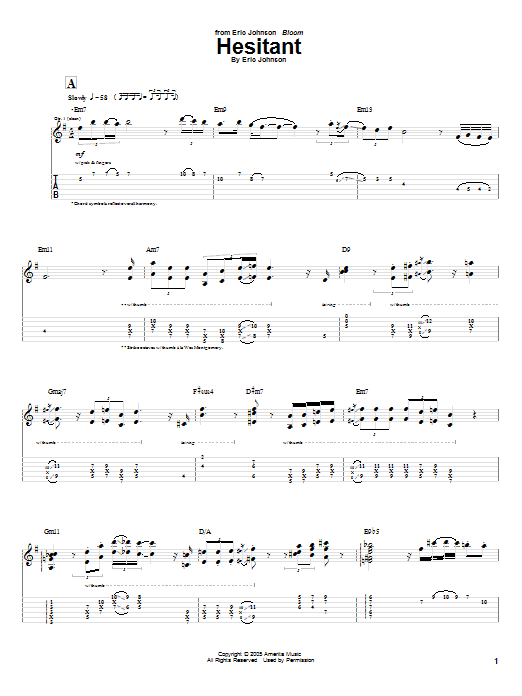 Eric Johnson Hesitant sheet music notes and chords arranged for Guitar Tab