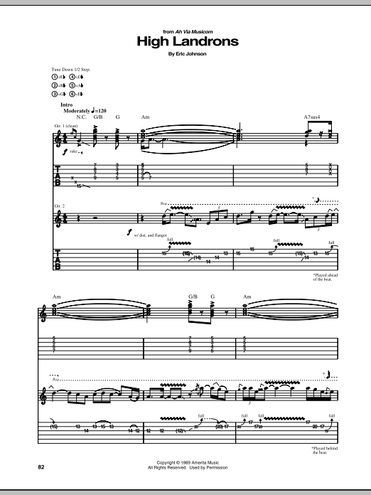 Eric Johnson High Landrons sheet music notes and chords arranged for Guitar Tab
