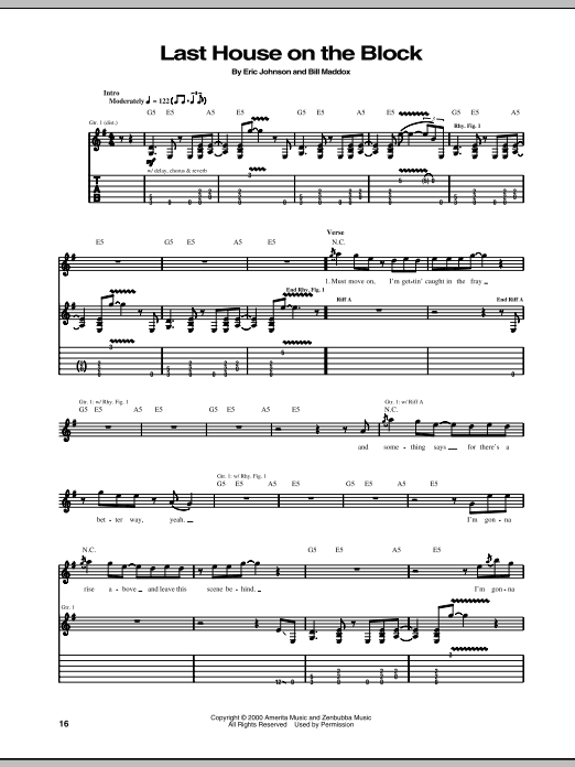 Eric Johnson Last House On The Block sheet music notes and chords arranged for Guitar Tab