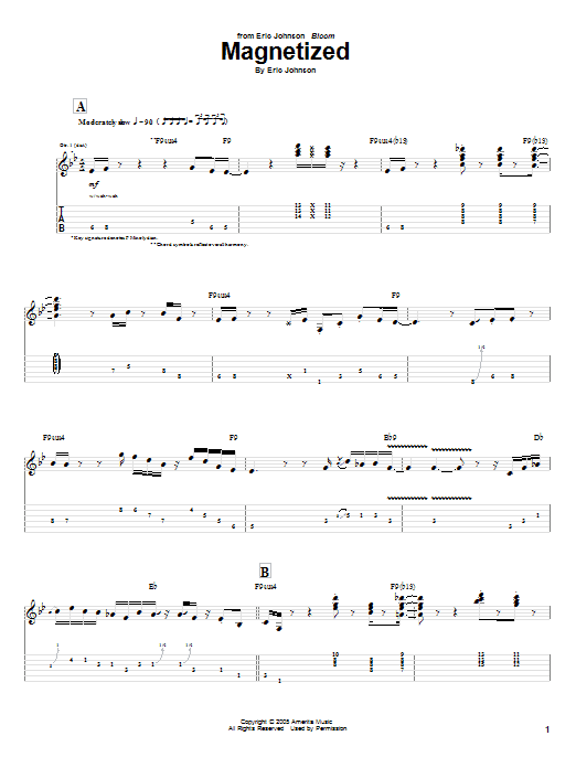 Eric Johnson Magnetized sheet music notes and chords arranged for Guitar Tab