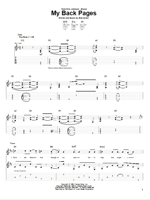 Eric Johnson My Back Pages sheet music notes and chords arranged for Guitar Tab