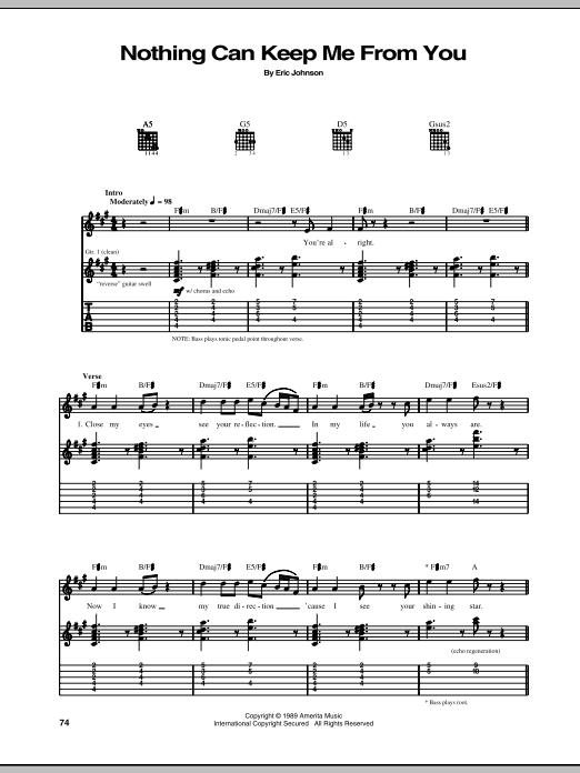 Eric Johnson Nothing Can Keep Me From You sheet music notes and chords arranged for Guitar Tab